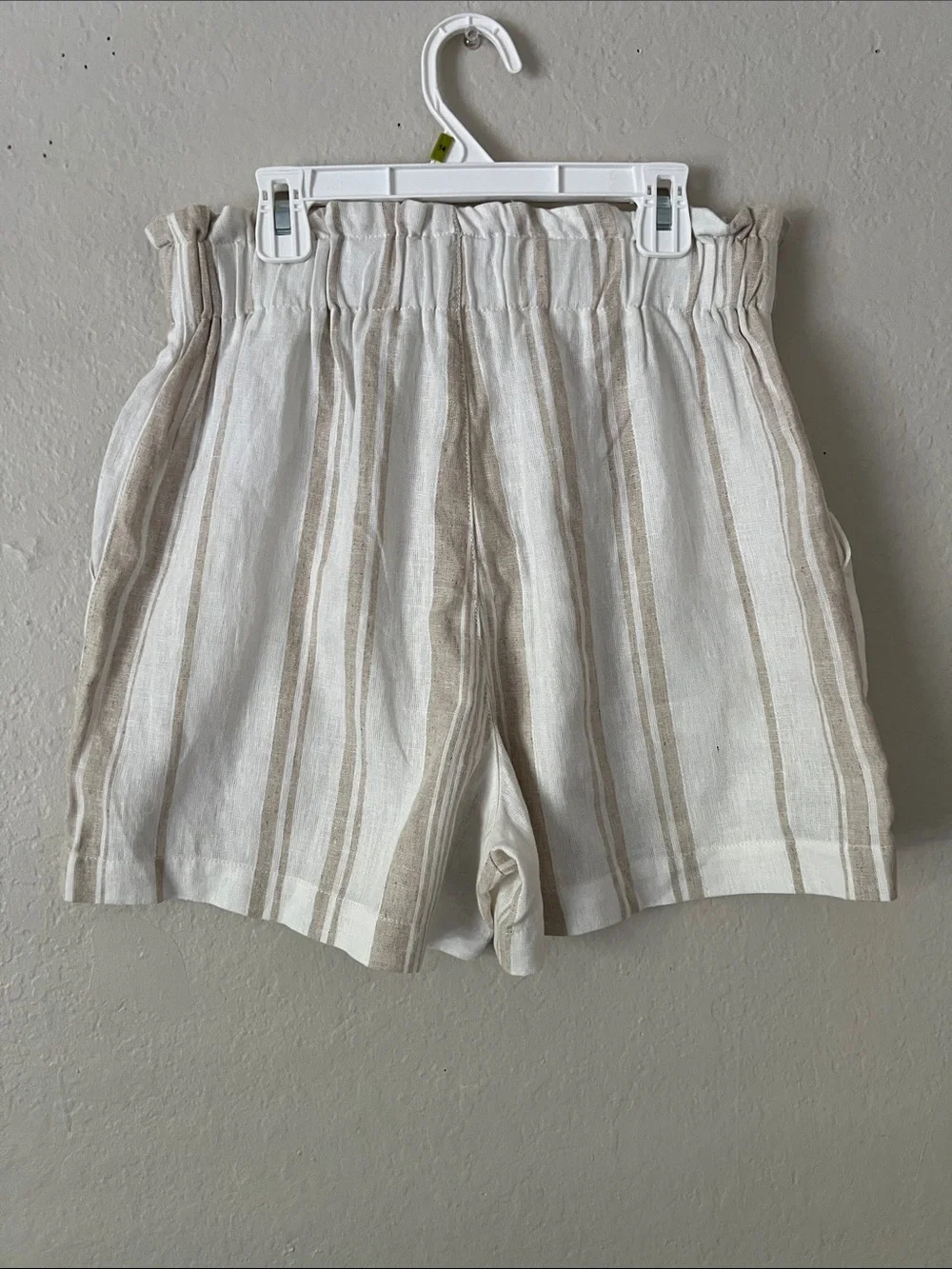 NWOT MADEWELL Linen-Blend Pull-On Paperbag Shorts: Undyed Stripe Edition XS